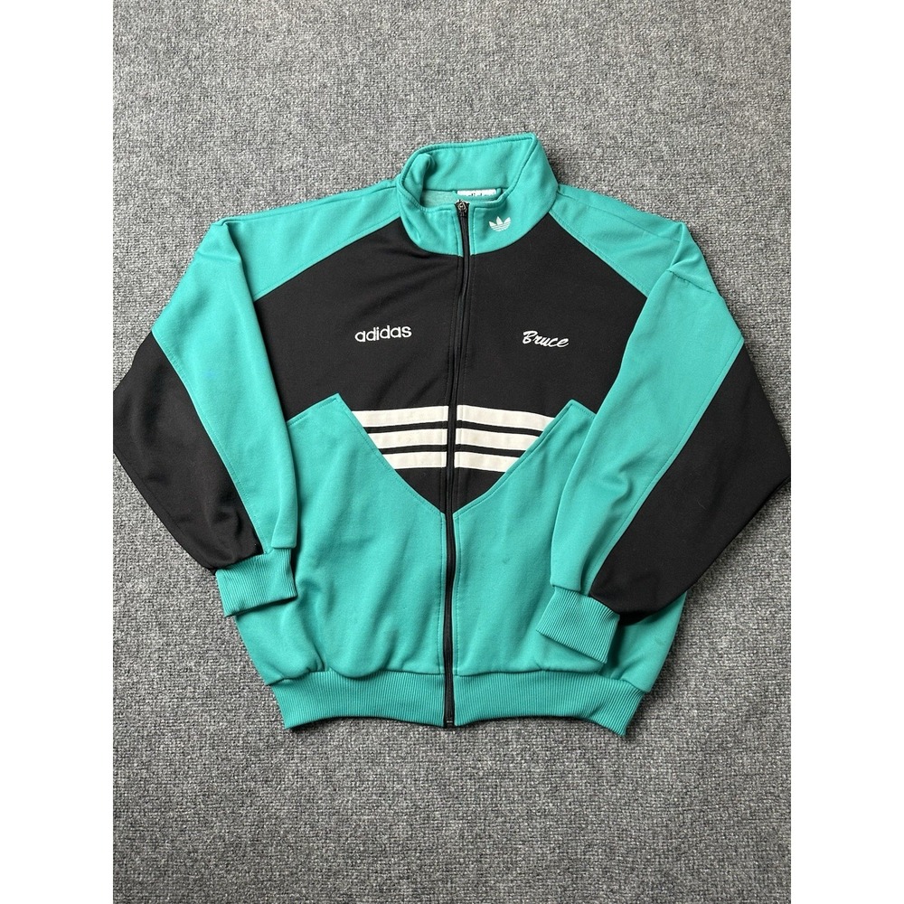 Mens Zip Sweatshirt Adidas Originals Green Black Track Bruce, Size M